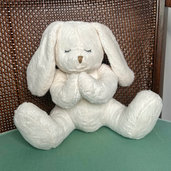 Dan Dee White Stuffed Praying Bunny with Gold Satin Ribbon - Picture 3 of 5